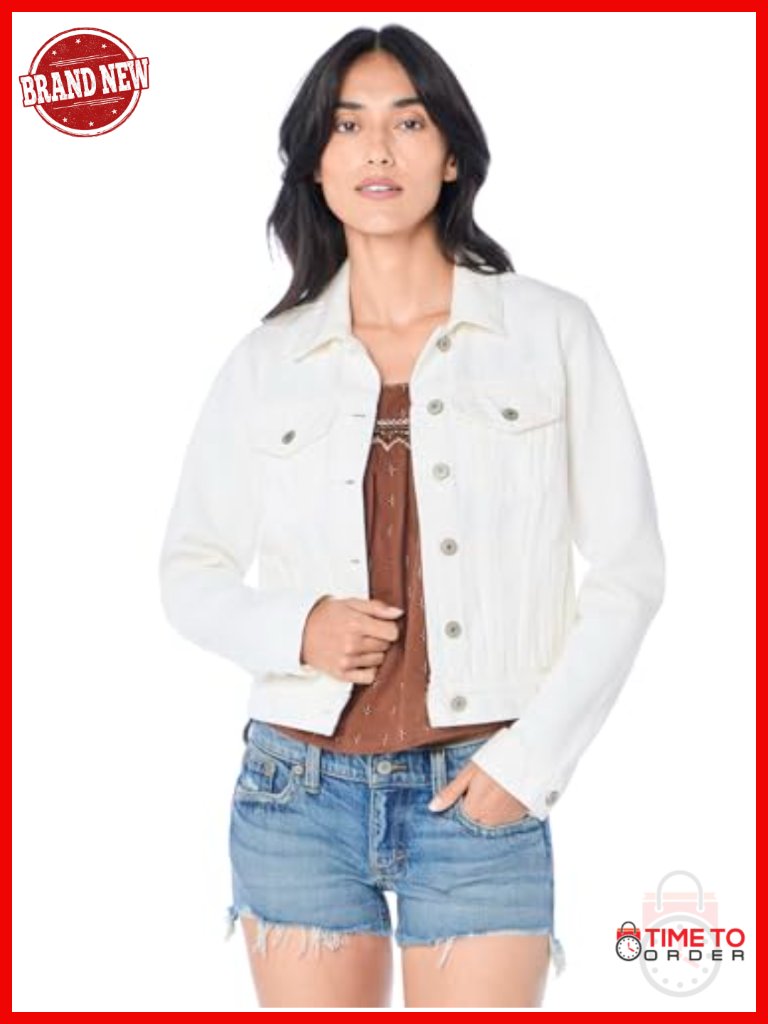 Distressed Denim Jacket With Button Closure And Chest Pockets Long Sleeve